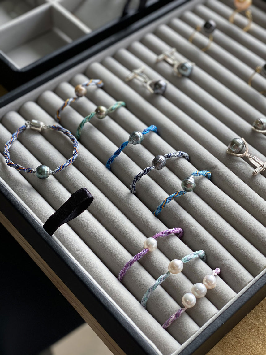 Customized White South Sea Pearl, Gold South Sea Pearl and Tahitian Pearl Jewellery, Pearl Colourful Braided Bracelets and Pearl Cufflinks in 925 Sterling Silver