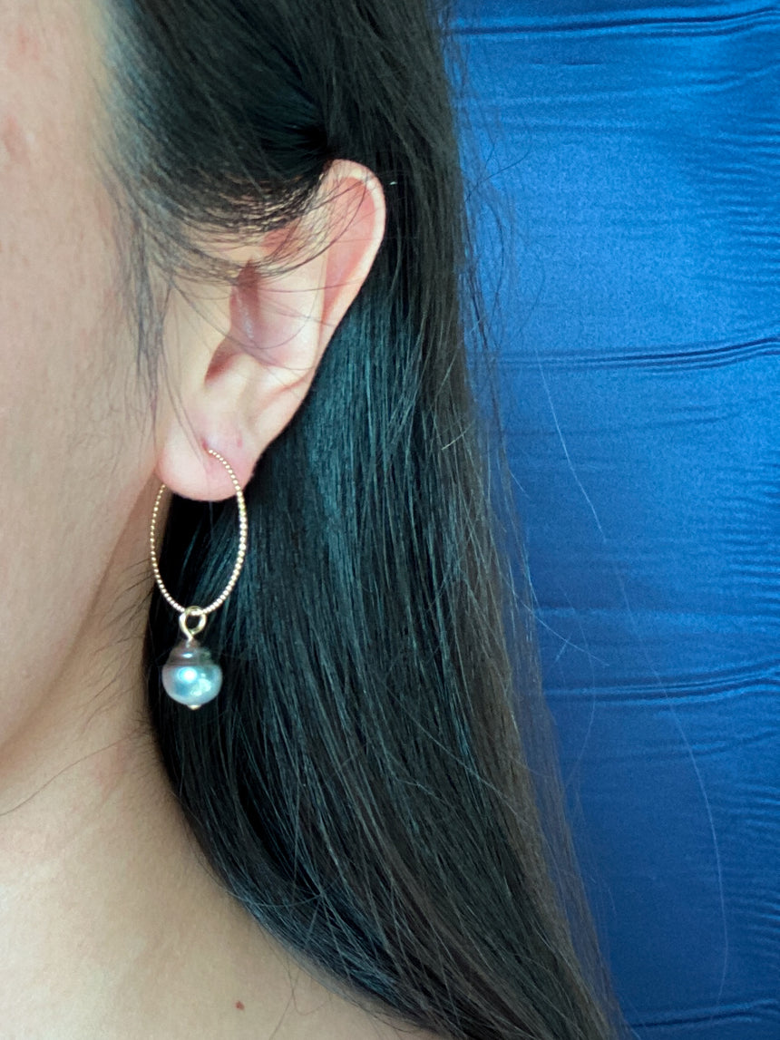 Tahitian Pearl 18K Gold Hoop Earrings