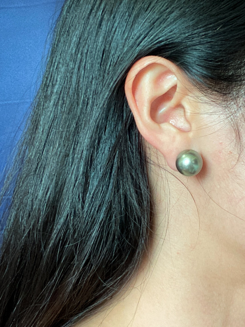 Tahitian Pearl with Star Diamond 18K White Gold Chain Stud Earrings