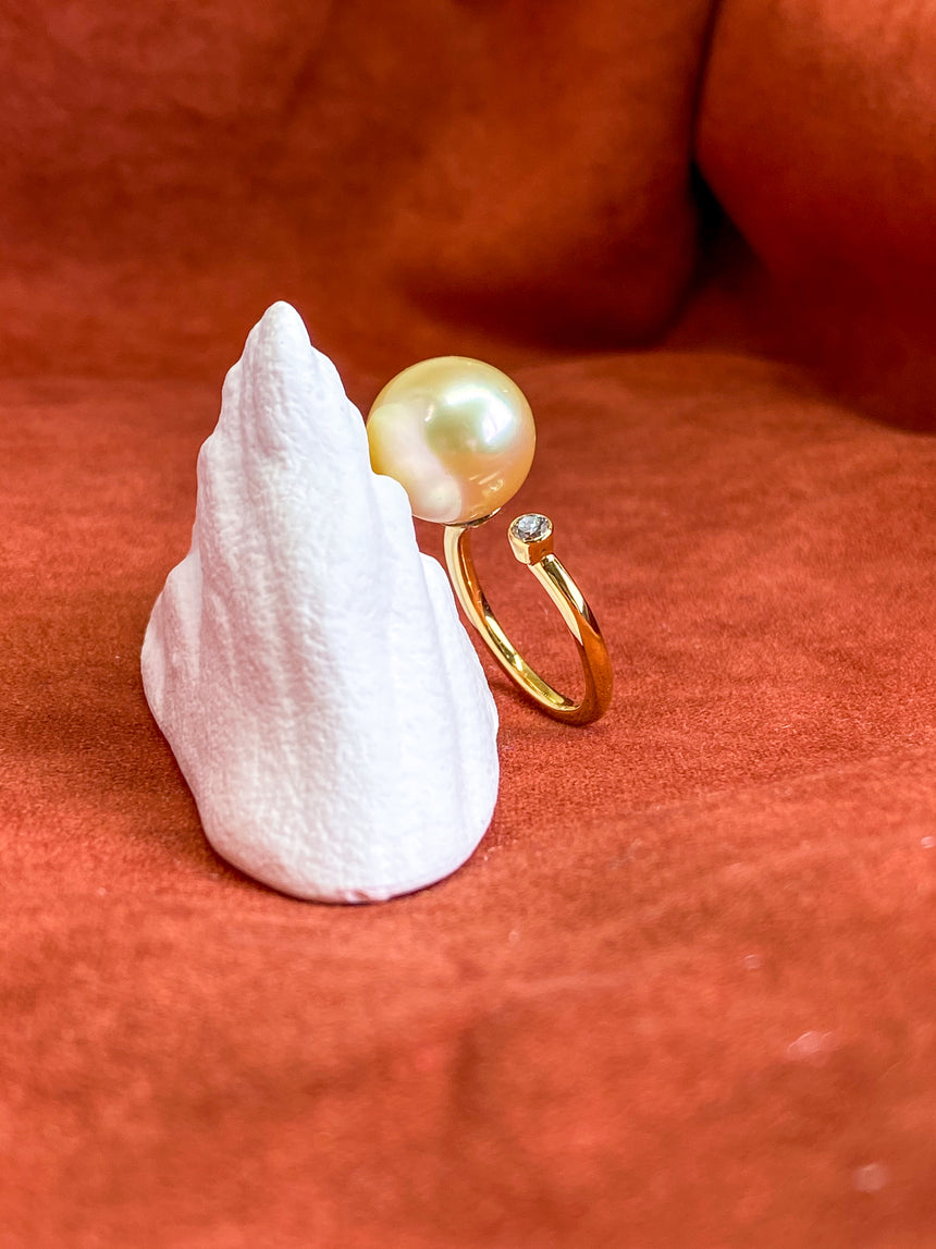 Gold South Sea Pearl Ring with Diamond