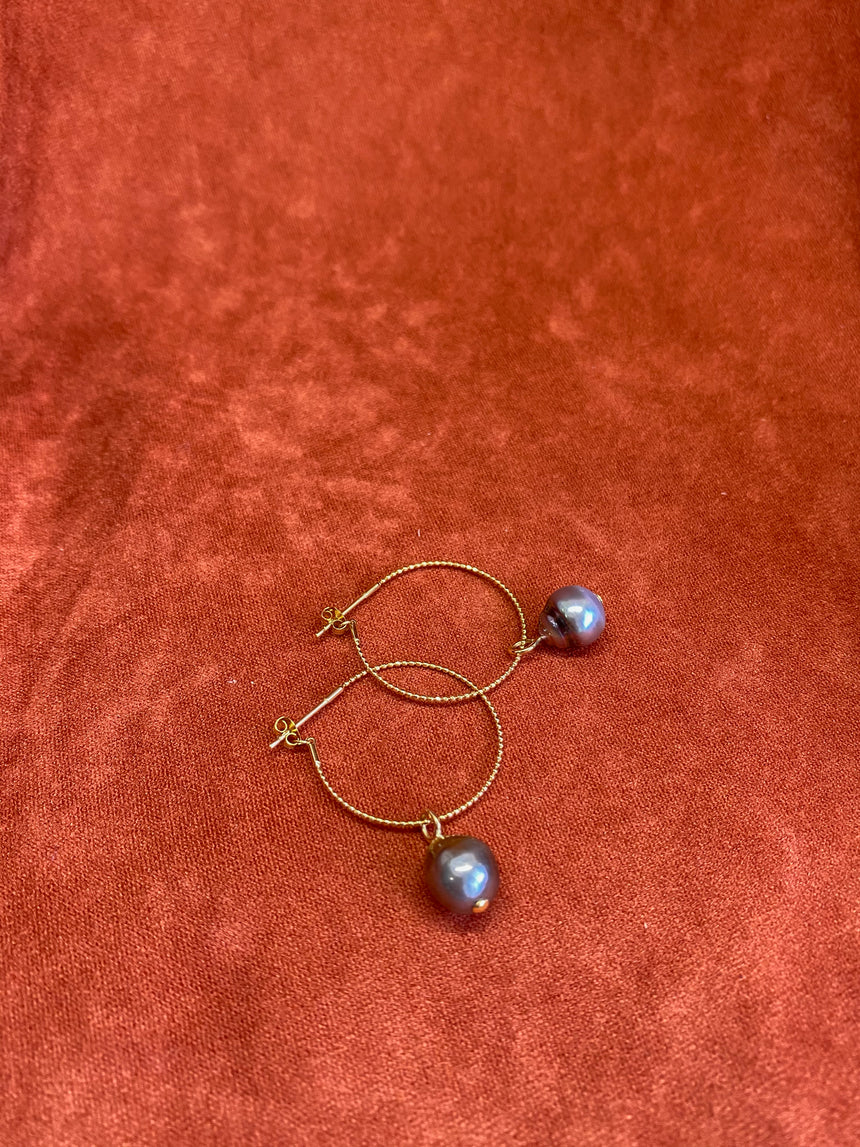 Tahitian Pearl 18K Gold Hoop Earrings