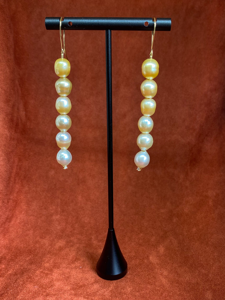 Gold South Sea Ombre Pearl 18K Gold Hook Earrings with Diamonds