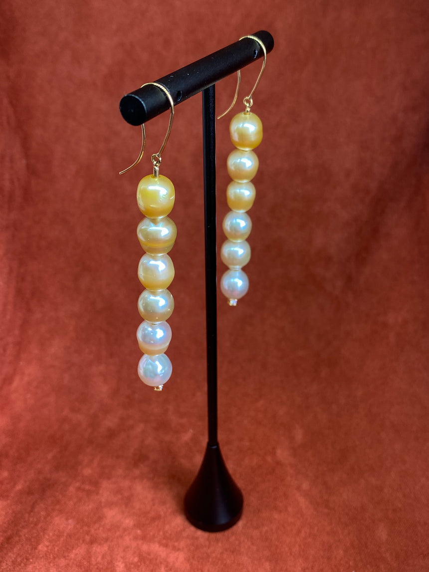 Gold South Sea Ombre Pearl 18K Gold Hook Earrings with Diamonds